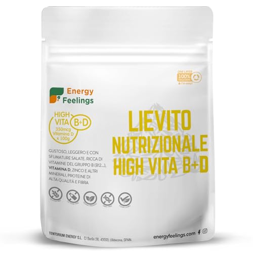 Energy Feelings Lievito Nutrizionale Alimentare in Scaglie con Vitamina B12 e D - 250g. Lievito in Fiocchi Inattivo Senza Glutine e Vegano, 47% Proteine