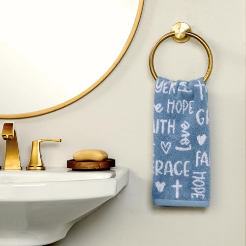 Image of SKL Home Faithful Words 100% Cotton Jacquard 2pc Hand Towel Set, Reversible & Decorative for Easter /Bath /Kitchen /Bar & Gift, Blue