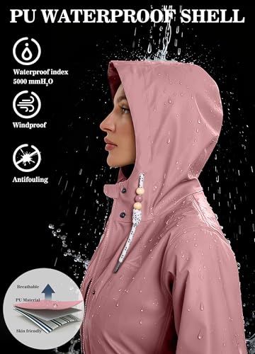 Zdoynto Regenjacke Damen Regenmantel Wasserdicht Mit Kapuze Übergangsjacke Outdoorjacke Frühling Sommer Herbst Rosa M