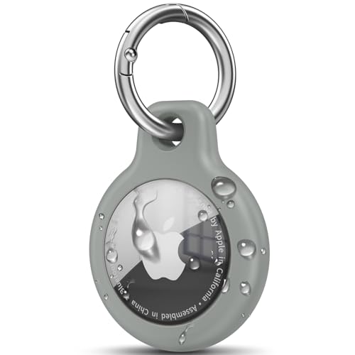 Oumida Hülle für Apple AirTag Anhänger, AirTag Schlüsselanhänger, Vollständig wasserdichte Airtags TPU Schutzhülle, AirTags Case Cover Kratzfest Stoßfest Verlustsicher, Grau