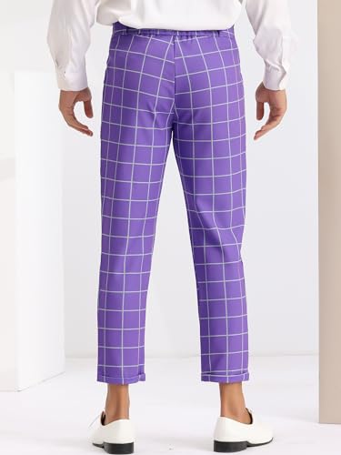 Lars Amadeus Plaid Dress Pants for Men's Ankle Length Flat Front Checked Cropped Trousers3