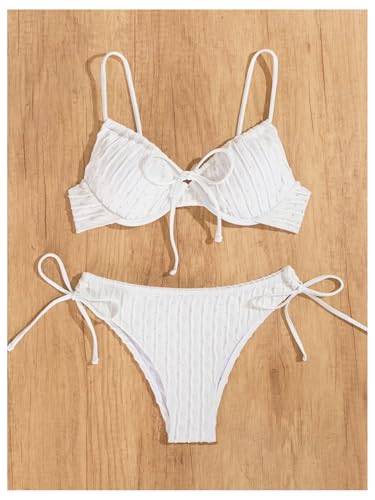 SweatyRocks Women's Ribbed High Cut Bikini Set Bow Tie Side String 2 Piece Swimsuit Bathing Suit3