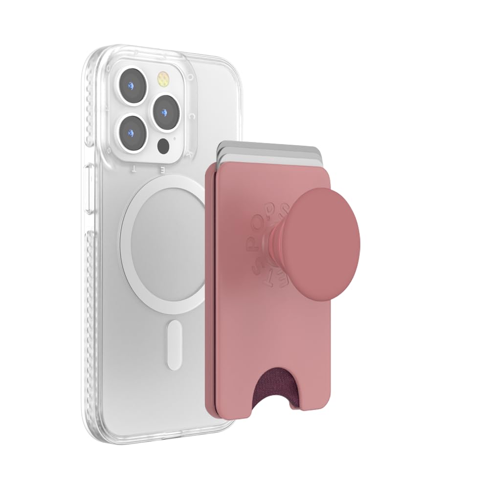 PopSockets Phone Wallet for MagSafe, Phone Card Holder with Grip, Pink - Clay