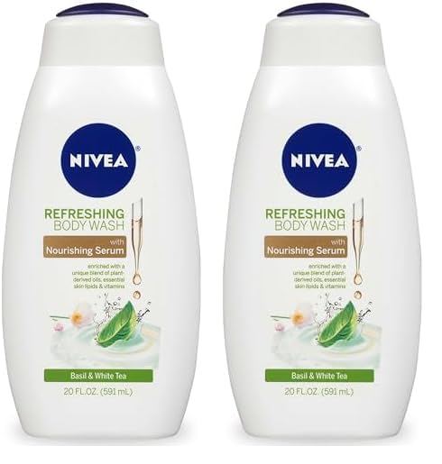 NIVEABasil and White Tea Body Wash with Nourishing Serum, 20 Fl Oz Bottle (Pack of 2)