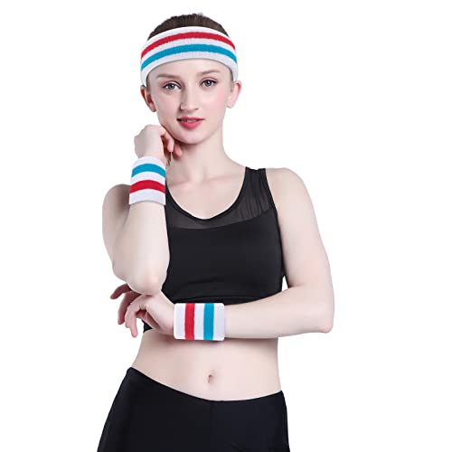Image of ONUPGO Sweatband Set Sports Headband Wristband Set Sweatbands Terry Cloth Wristband Wrist Sweatband Headbands Moisture Wicking Sweat Absorbing Head Band