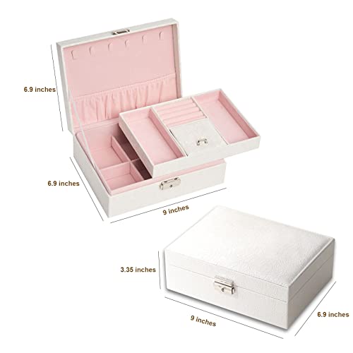 Guoer Jewelry Box, Jewelry Organizer Jewelry Boxes For Women With Lock, Black Jewelry Box Case, Leather Jewelry Box With Double Layer For Rings Necklace Bracelet Earring Storage #TOP2