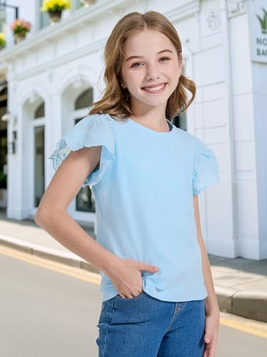 WULFUL Girls Shirts Fashion Cotton Summer Short Sleeve Tops Casual T-Shirts 4-15 Years Old4