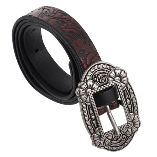 LIFKOME Western Vintage Flower Embossed Pu Waist Belt for Men Women Stylish Floral Pattern Accessory for Jeans