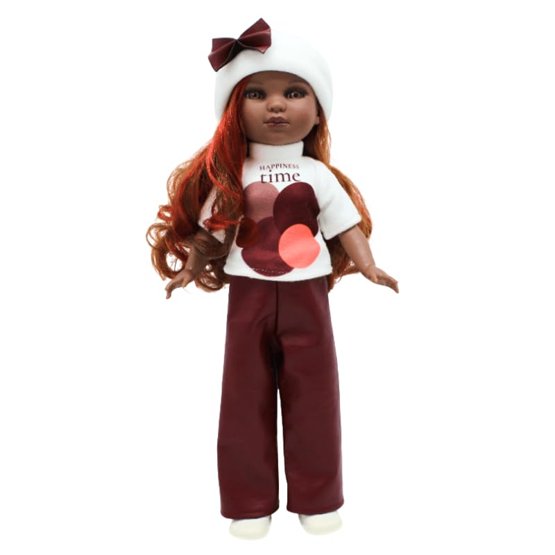 FOLK Muñeca mulata Simona Artesanía Original 40 cm. pantalón Piel, Jersey diseño Personalizable y Gorro Polar