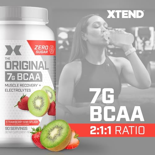 Image of Xtend Original BCAA Powder, 7g BCAAs and 2.5g L-Glutamine for Muscle Recovery Hydration and Lean Muscle, Sugar Free Intra and Post Workout Drink with Electrolytes, Strawberry Kiwi Splash, 90 Servings