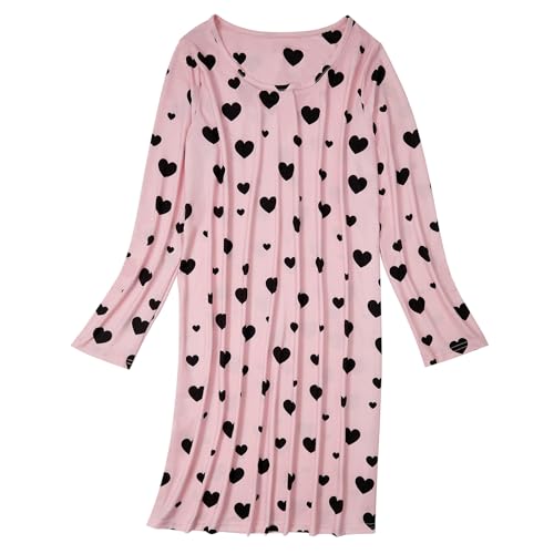 Image of American Trends Nightgowns for Women Long Sleeve Cotton Blend Sleepwear, Knee Length Night Gowns Sleepshirts House Lounge