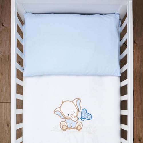 Juego de 2 fundas de edredón de algodón para niños, funda de almohada para cuna de 135 x 100 cm, color azul elefante