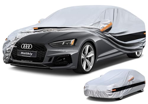 Holthly Funda Coche Exterior Impermeable, Cubre Coche de 10 Capas, Cubierta Coche Protector de Sol y Polvo, Capa para Carro Apto para Audi A4 A5, BMW Serie 3, Mercedes Clase C, VW Passat,etc. C7 Plata