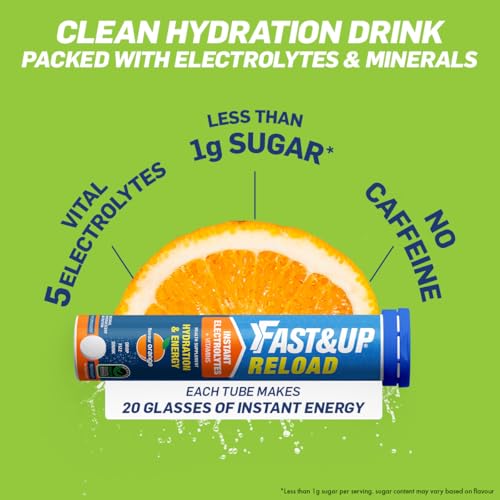 Fast&Up Reload (5 Litres) Low Sugar energy drink for Instant Hydration - 20 Effervescent Tablets with all 5 Essential Electrolytes + Added Vitamins - Certified Electrolytes Drink - Berry flavour