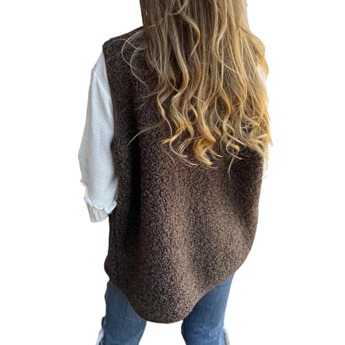 Womens Fuzzy Fleece Vest Casual Oversized Sleeveless Sherpa Jacket Button Down Fall Winter Coats Thick Vests Outwear4