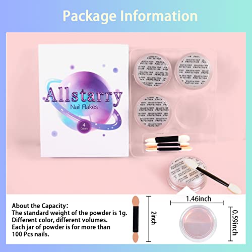 Allstarry White Chrome Nail Powder, 4 PCS Color-Shift Chameleon Chrome Effect Powder Neon Aurora Glitter Dust Iridescent Pearlescent Pearl Pigment for Nail Art Decoration, Gel Polish, Resin Craft