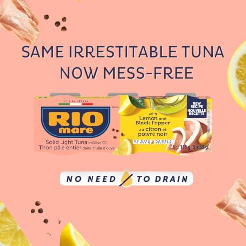 Rio Mare - Solid Light Tuna in Olive Oil with Lemon and Pepper - Canned Tuna, High in Protein - 3 x 65g Cans (195g Canned Tuna) — view 2