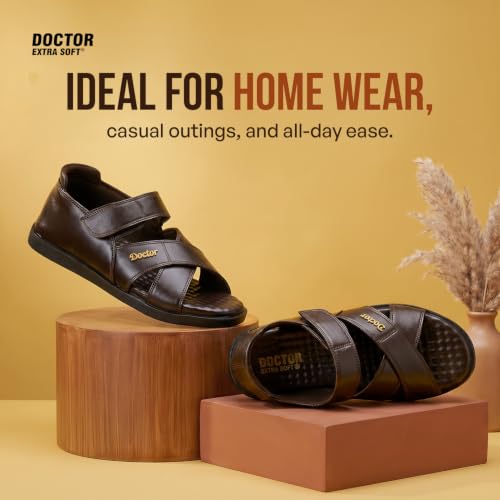 Image of DOCTOR EXTRA SOFT Orthopedic Diabetic Comfortable Dr Sole Footwear Daily Use Casual Wear Stylish Black Cushioned Adjustable Strap Sandals for Men's-Gents & Boy's L-12