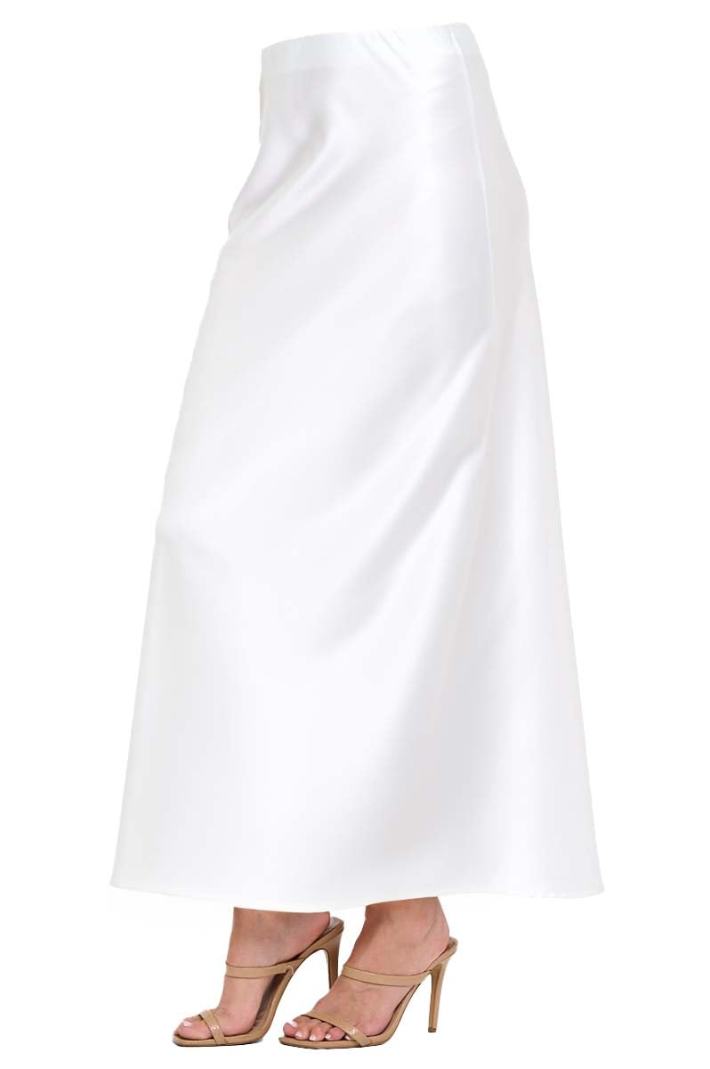 Damenrock aus massivem Satin, hohe Taille, Midi-Rock, versteckter elastischer Bund, Rock für Damen, hergestellt in den USA