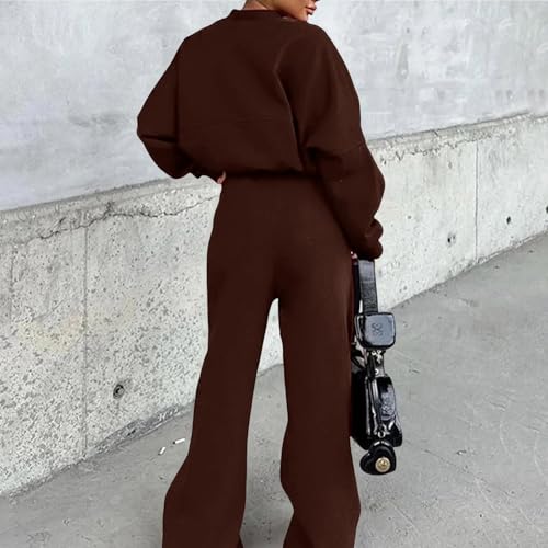 Coord Sets for Women Uk, Zip Up Bomber Jacket & Drawstring Wide Leg Joggers, Soft Comfy Women's Tracksuits, Ladies Two Piece Outfit for Autumn Winter Everyday Wear - Image 2