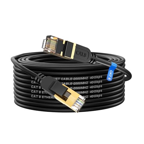 Cat8 Ethernet Cable, 50FT High Speed Heavy Duty 26AWG Cat8 LAN Network Cable 40Gbps, 2000Mhz with Gold Plated RJ45 Connector, Outdoor&Indoor Internet Cable Compatible for Router Gaming Modem Xbox PS5