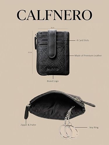 Image of Calfnero Genuine Leather Card Holder & Key Case for Men & Women | Slim Wallet with Zipper Pocket, Card Slots & Key Chain | Compact Travel Organizer