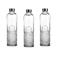 Stijlvol water drinken - Oriental glazen waterfles van 1 liter met schroefsluiting, luchtdicht, drinkfles voor water, sap in de koelkast, vintage glazen fles (set van 2 retro VG (Stripe Dot
