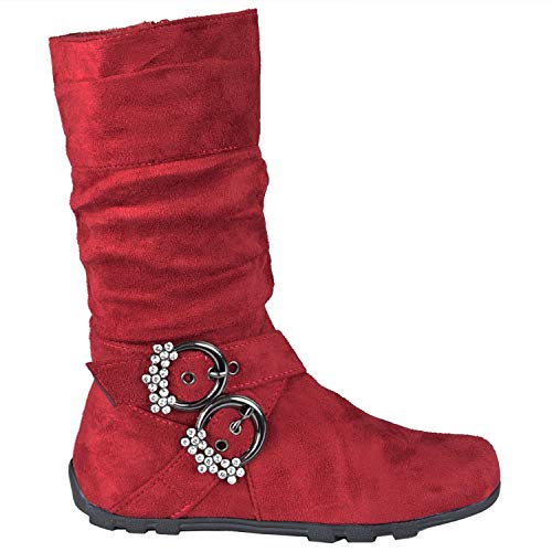 Generation Y Kids Mid Calf Boots Flat Low Heels Rhinestone Buckle Accent3