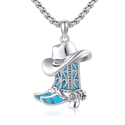 URONE Cowboy Boot Hat/Gun/Cow Tag Necklace Sterling Silver Cowgirl Cowboy Pendant Western Jewelry For Women Men