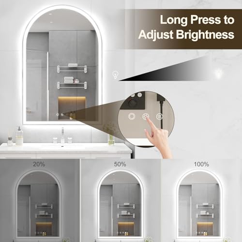 OUMUSU Arched LED Mirror for Bathtoom 24"x36", Silver LED Bathroom Mirror with Lights-Fogless, Dimmable, Shatterproof, Touch Sensor, 3 Color Changing by OUMUSU - Image 5
