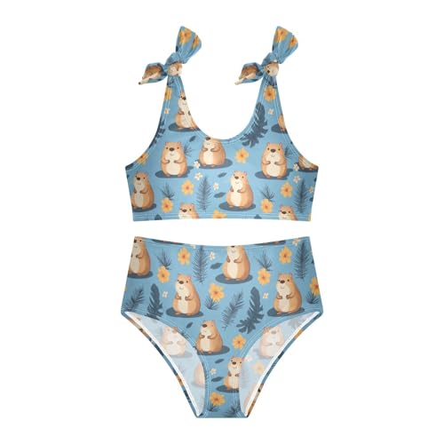 Boccsty Cute Capybara Summer Flowers Girls Tankini Swimsuit Kids Bikini Sets 2 Pcs Bathing Suit 3T3