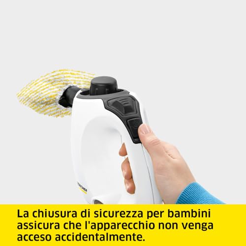 Kärcher Pulitore a Vapore SC 1, tempo riscaldamento 3 min, Potenza 1200W, Area di lavoro 20 m², Serbatoio 200 ml, Incl. 2 Ugelli, Bocchetta manuale e Spazzolina tonda - 6