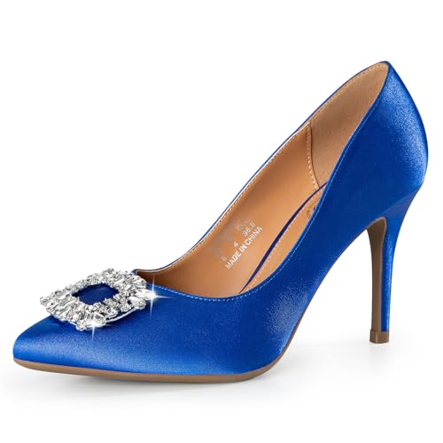 Trary Women's Stiletto High Heels Pumps Wedding Closed Toe Heels Sparkly Rhinestone Sexy Elegant Women's Pumps Party Bridal Dress Shoes for Women with Jewel Buckle