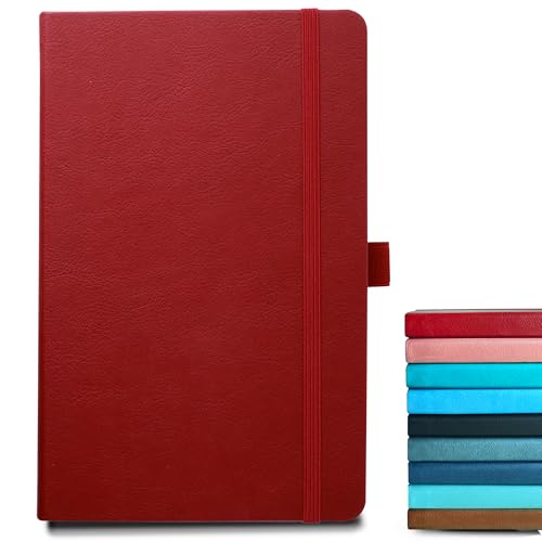 Image of Doodle Pack of 10 Personalized A5 Executive PU Leather Notebook Diary - Hard Bound Professional Office Notebook with Elastic Band, Ribbon Bookmark & Pen Loop | 160 Pages 80 GSM | Corporate & Personal Use - Red