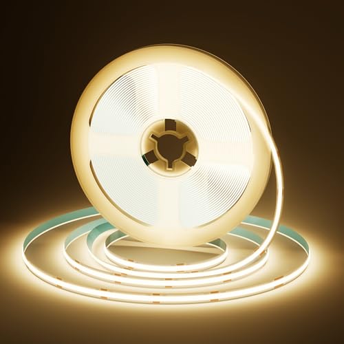 Bande LED COB Bande LED 5 m, bande LED blanche naturelle 4000 K à intensité variable avec télécommande, bande lumineuse LED autocollante 24 V, éclairage TV LED très lumineux 36 W pour cuisine, salon