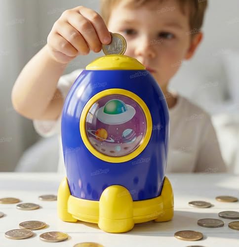Image of Zest 4 Toyz Kids Piggy Bank Money Box Lockable Money Saving Bank with Coin Slot Cute Astronaut Design Educational Toy for Children-Multi Color
