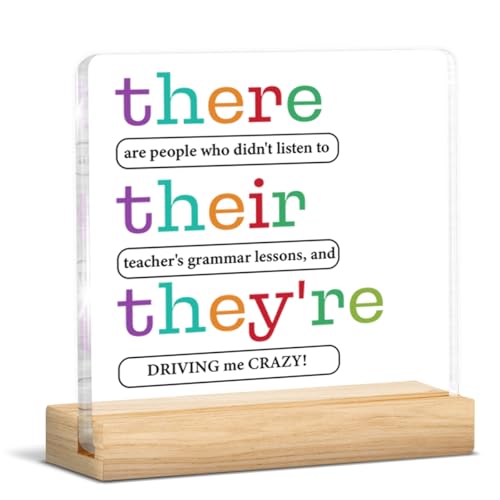English Teacher Gifts for Women Men Funny Gifts for English Teacher Grammar Teachers Clear Acrylic Desk Decorative Sign Decor