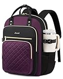 LOVEVOOK Laptop Backpack for Women with Giant Tumbler Holder Pocket, 15.6 Inch Water Resistant Lightweight Daypacks for College Work Business, Nurse Teacher Computer Bags, Purple Black