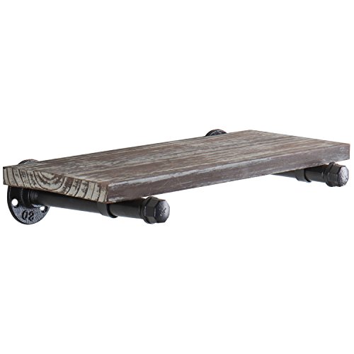 Mygift Wood Floating Shelves, Torched Wood Wall Shelf For Bedroom With Industrial Metal Pipe Brackets, Set Of 3 #TOP1