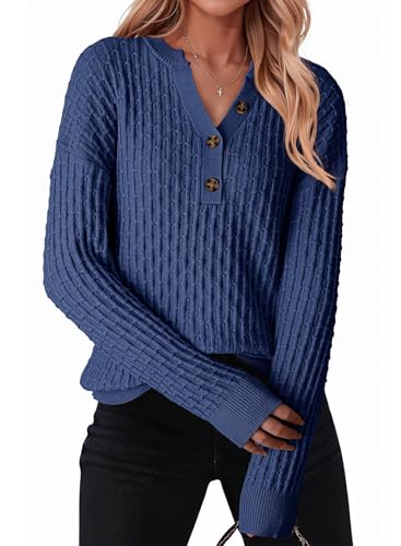 Dokotoo Fall Sweaters Woman Trendy Loose Fit Henley Shirts Knitted