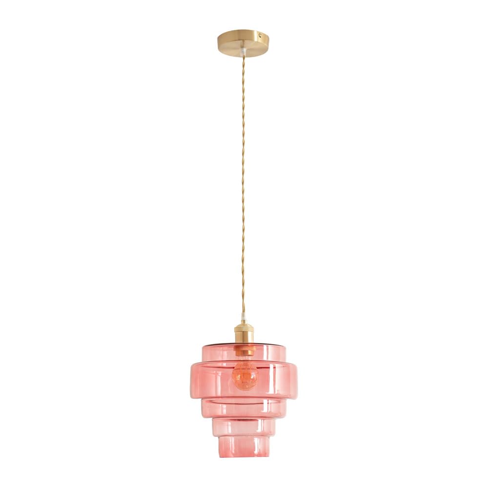 ValueLights | Lane Pink Glass 5 Tier Layer Shade Brushed Gold Single Ceiling Pendant Light | Shades, Home Décor & Improvement Essential