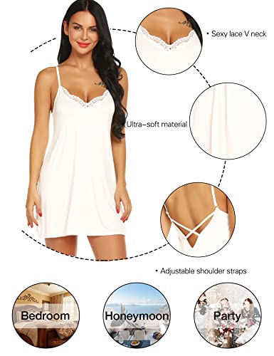 Rslove Lingerie For Women Lace Chemise Full Slip Sleepwear Sexy Babydoll Nightgown White S #TOP4
