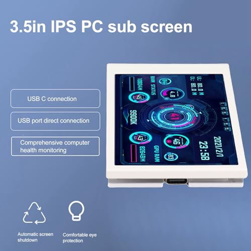 Image of ZJchao Pc Temperature Display, 3.5in Computer Temp Monitor Full View Display Computer Temp Monitor Computer Temperature Display with Stand for AIDA64 PC CPU RAM Hard Disk Data
