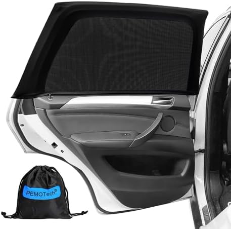 PEMOTech Sonnenschutz Auto Baby,(2-Stück)ZERTIFIZIERTER UV-Schutz,[2026 Upgrade] Nachhaltiges & Hochwertiges Atmungsaktive Spandex,Sonnenschutz Auto Kinder fit 99% Autos, Privatsph