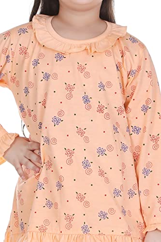 Image of Baby Girls Floral Print Hosiery Cotton Top & Pyjama Set