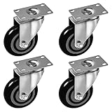Online Best Service 4 Pack Caster Wheels Swivel Plate Casters On Black Polyurethane Wheels (4 inch Plate)