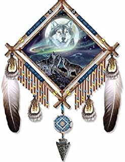 Limited-edition Summoning The Pack' Wolf Wall Décor Showcasing The Northern Lights With Glow in the Dark Al Agnew Wolf Art and Real Feathers