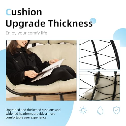 Doublett OT017-BLACK-BEIGE-1 Double Egg Chair Wth Stand Hammock Swing Chair Foldable Hanging Loveseat thumb #2