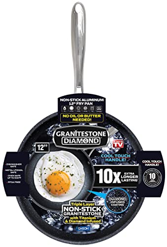 Granitestone Cookware Nonstick Frying Pan, 12” Nonstick Pan for Cooking & Frying, Mineral Enforced Egg Pan with Stay Cool Handles, Dishwasher Safe Cooking Pan with No Warp Technology, 100% PFOA Free Granitestone Cookware Nonstick Frying Pan, 12” Nonstick Pan for Cooking & Frying, Mineral Enforced Egg Pan with Stay Cool Handles, Dishwasher Safe Cooking Pan with No Warp Technology, 100% PFOA Free