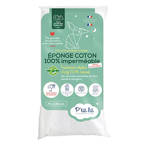 P'tit lit - Protège Matelas Bébé Éponge 100% Coton 70x140 cm | Greenfirst® : Traitement Végétal 100% Naturel contre les Acariens | Alèse 100% Imperméable - Absorbant et Silencieux - Oeko Tex® Cover